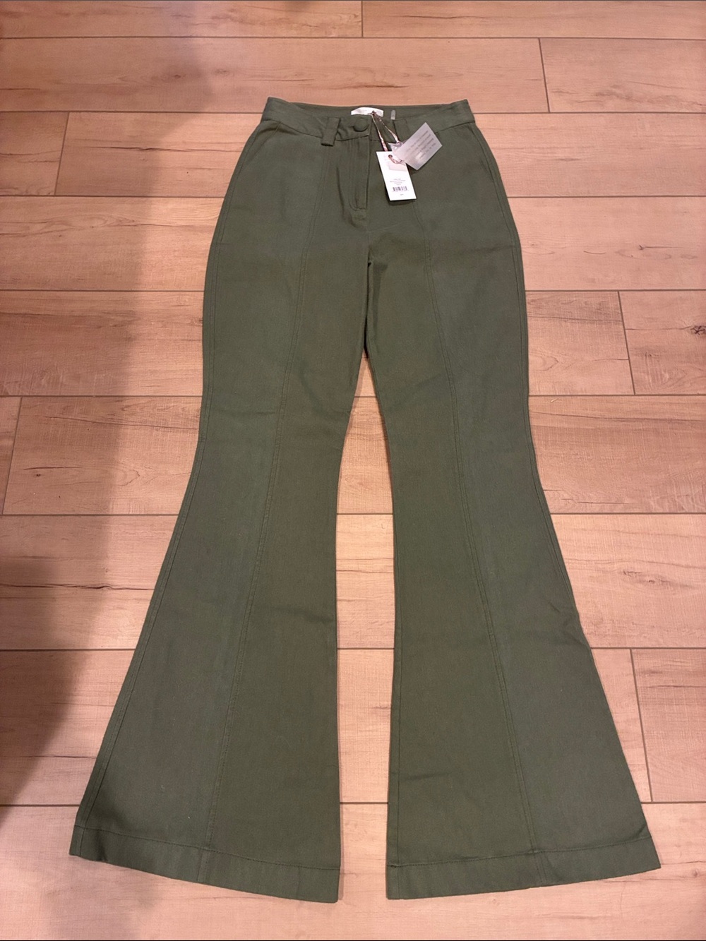 LoveShackFancy Olive Green High-Waist Flare Pants